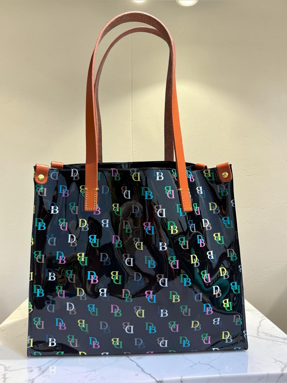 Dooney & Bourke Rainbow Patent Multicolor Monogram IT Tote NWOT
